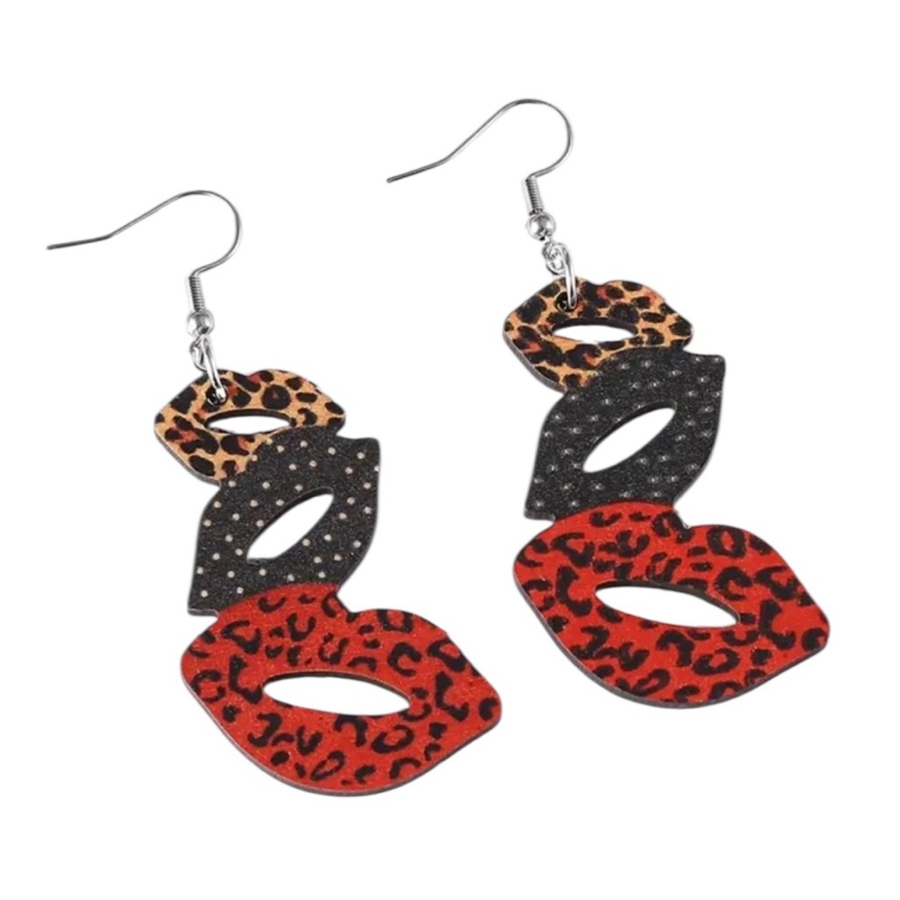 Animal Print Lips Dangle Earrings